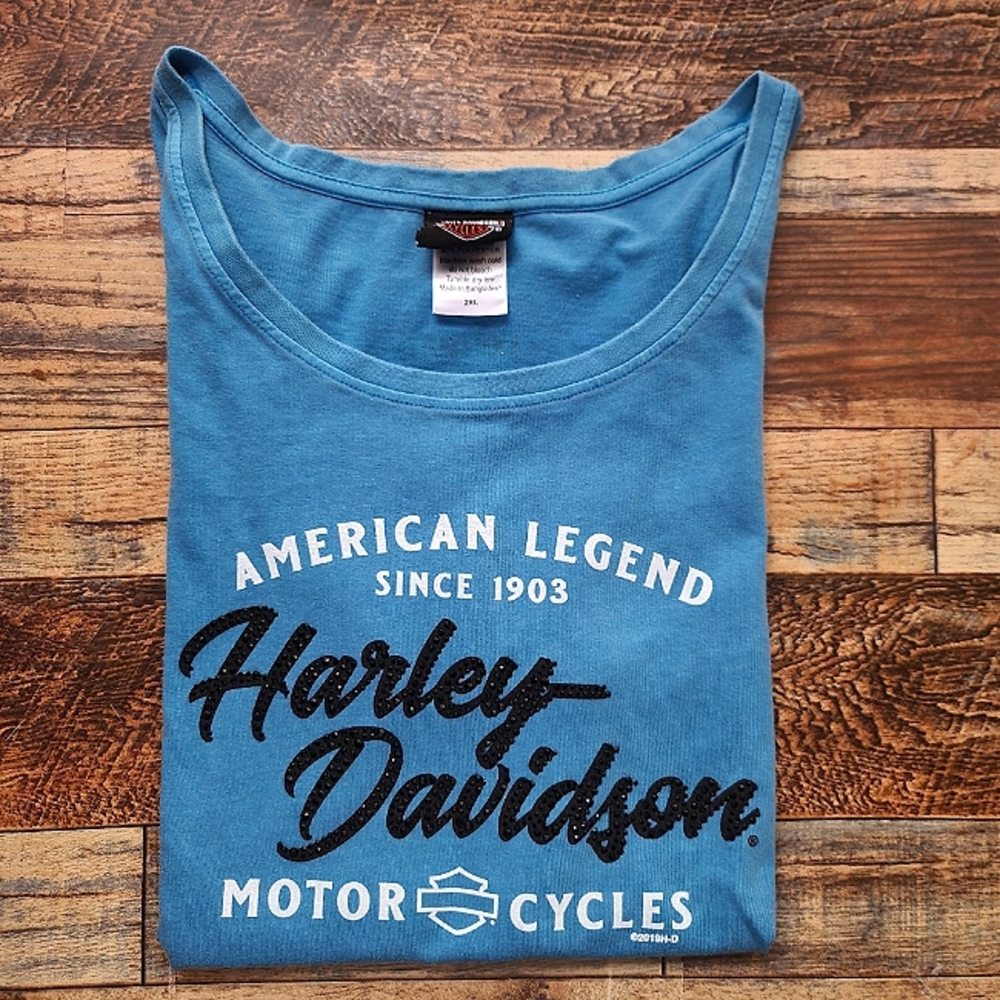 Harley-Davidson Women's Embellished Back Roads Short Sleeve Crew Neck Tee blue